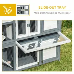 PawHut Rabbit Hutch Outdoor Guinea Pig Hutch 2 Tier Wooden Cage w/ Ramp, Divider, Openable Roof, 125 x 48 x 100cm - Grey - 5