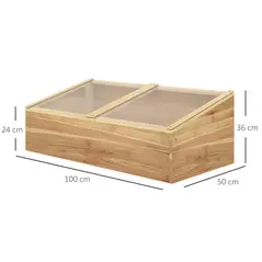 Outsunny Wooden Cold Frame Greenhouse Garden Polycarbonate Grow House  with Independent Openable Top Covers for Flowers, Vegetables, Plants, 100 x 50 x 36 cm, Natural - 2