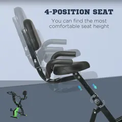 HOMCOM 2-in-1 Folding Exercise Bike with 8-Level Magnetic Resistance, Arm Resistance Band, Pulse Sensor, Green - 4