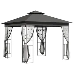 Outsunny 3 x 3(m) Steel Frame Double Roof Garden Gazebo - Grey - 1