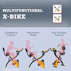 HOMCOM 2-in-1 Folding Exercise Bike with 8-Level Magnetic Resistance, Arm Resistance Band, Pulse Sensor, Yellow - 7