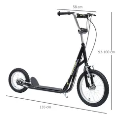 HOMCOM Kids Scooter, Teen Kick Scooter with Rubber Wheels, 16" Front Wheel, Height Adjustable Handlebar, Dual Brakes, Kick Stand, for 5+ Years, Black - 2
