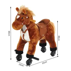 HOMCOM Rocking Horse Kids Ride on Walking Horse Animal Pony Wheeled Riding Plush Toy w/Sound for 2 Years and Up (Brown) - 2