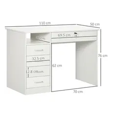 HOMCOM Computer Desk, Home Office Desk with Lockable Drawer, Storage Shelf for Study Bedroom, 110 x 50 x 76 cm, White - 2