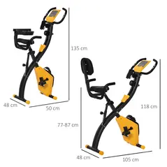 HOMCOM 2-in-1 Folding Exercise Bike with 8-Level Magnetic Resistance, Arm Resistance Band, Pulse Sensor, Yellow - 2