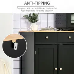 HOMCOM Sideboard with Rubberwood Top and Adjustable Shelves for Dining Room, Kitchen - Black - 6