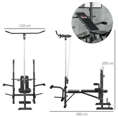 HOMCOM Adjustable Weight Bench with Pulley System, Incline Bench Press Set with Squat Rack, Leg Developer, Butterfly and Weight Storage, for Home Gym Full Body Workout - 2
