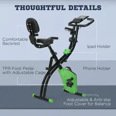 HOMCOM 2-in-1 Folding Exercise Bike with 8-Level Magnetic Resistance, Arm Resistance Band, Pulse Sensor, Green - 8