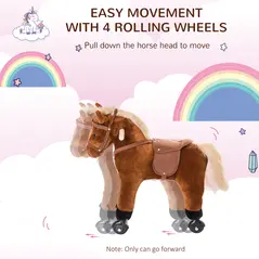 HOMCOM Rocking Horse Kids Ride on Walking Horse Animal Pony Wheeled Riding Plush Toy w/Sound for 2 Years and Up (Brown) - 3