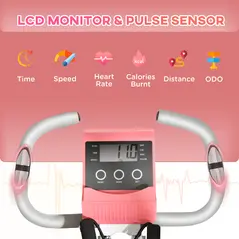 HOMCOM 2-in-1 Folding Exercise Bike with 8-Level Magnetic Resistance, Arm Resistance Band, Pulse Sensor, Pink - 3