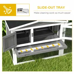 PawHut Rabbit Hutch with Run Wooden Guinea Pig Hutch Outdoor Bunny Cage Hide House with Sliding Tray, Hay Rack, Ramp, 156 x 58 x 68cm, Grey - 5