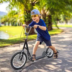 HOMCOM Kids Scooter, Teen Kick Scooter with Rubber Wheels, 16" Front Wheel, Height Adjustable Handlebar, Dual Brakes, Kick Stand, for 5+ Years, Black - 1