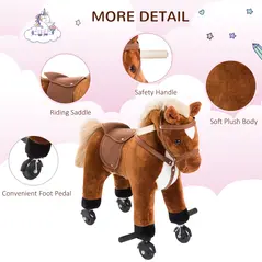 HOMCOM Rocking Horse Kids Ride on Walking Horse Animal Pony Wheeled Riding Plush Toy w/Sound for 2 Years and Up (Brown) - 6