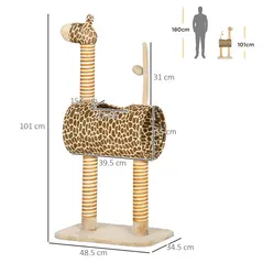 PawHut Giraffe-Designed Cat Tree, with Scratching Posts, Cat Tunnel, Toy Ball - Beige - 2