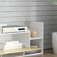 HOMCOM TV Cabinet with Wall Shelf for Wall-Mounted 65" TVs or Standing 40" TVs - White and Natural - 8