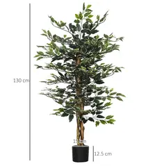 HOMCOM 4.5ft Ficus Artificial Plant with Realistic Leaves, Potted Fake Tree for Home Office Indoor Decor, Green - 2