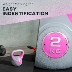 SPORTNOW Kettlebell, 2kg Kettle Bells with Handle for Home Gym Weight Lifting and Strength Training, Pink and Grey - 4