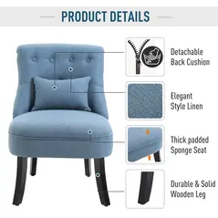 HOMCOM Fabric Single Sofa Dining Chair Tub Chair Upholstered W/ Pillow Solid Wood Leg Home Living Room Furniture Blue - 3