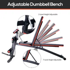 HOMCOM Adjustable Reclined Dumbbell Bench Weight Lifting Set Folding Sit Up Ab Bench Home Training Gym Multiuse Workout Exercise Fitness with 2 x 4kg Dumbbells - 3