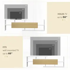 HOMCOM TV Cabinet with Wall Shelf for Wall-Mounted 65" TVs or Standing 40" TVs - White and Natural - 6
