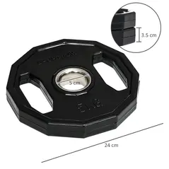 SPORTNOW Olympic Weight Plates Set, Metal and Rubber Bumper Plates Weights Discs with 2"/5cm Holes, for Home Gym Weight Lifting Strength Training, 2 x 5kg, Black - 2