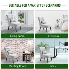 HOMCOM Fabric Single Sofa Dining Chair Tub Chair Upholstered W/ Pillow Solid Wood Leg Home Living Room Furniture Grey - 4