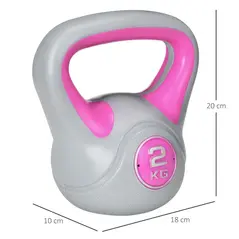 SPORTNOW Kettlebell, 2kg Kettle Bells with Handle for Home Gym Weight Lifting and Strength Training, Pink and Grey - 2