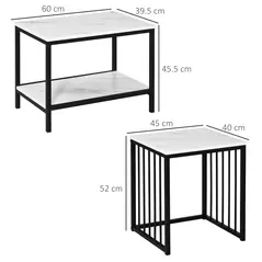 HOMCOM Modern Coffee Table Set of Two, Marble-Effect Nesting Side Tables with Steel Frame for Living Room, White, Black - 2