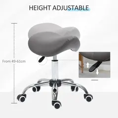 HOMCOM Cosmetic Stool 360° Rotate Height Adjustable Salon Massage Spa Chair Hydraulic Rolling Faux Leather Saddle Stool, Grey - 3