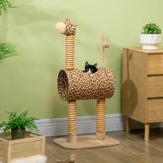 PawHut Giraffe-Designed Cat Tree, with Scratching Posts, Cat Tunnel, Toy Ball - Beige - 1