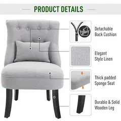 HOMCOM Fabric Single Sofa Dining Chair Tub Chair Upholstered W/ Pillow Solid Wood Leg Home Living Room Furniture Grey - 5