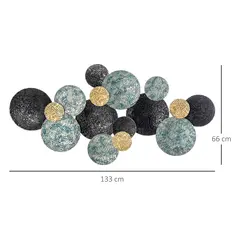 HOMCOM 3D Metal Wall Art Modern Circle Hanging Wall Sculptures Home Decor for Living Room Bedroom Dining Room, Blue Black Gold - 2