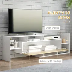 HOMCOM TV Cabinet with Wall Shelf for Wall-Mounted 65" TVs or Standing 40" TVs - White and Natural - 4