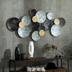 HOMCOM 3D Metal Wall Art Modern Circle Hanging Wall Sculptures Home Decor for Living Room Bedroom Dining Room, Blue Black Gold - 1
