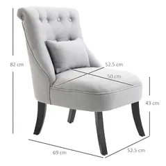 HOMCOM Fabric Single Sofa Dining Chair Tub Chair Upholstered W/ Pillow Solid Wood Leg Home Living Room Furniture Grey - 2