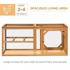 PawHut Wooden Chicken Coop with Perches, Doors, Combinable Design, for 2-4 Chickens - Natural Wood Colour - 3