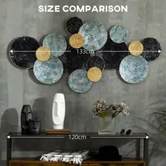 HOMCOM 3D Metal Wall Art Modern Circle Hanging Wall Sculptures Home Decor for Living Room Bedroom Dining Room, Blue Black Gold - 6