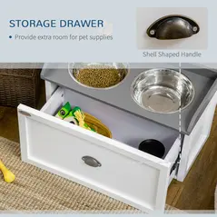 PawHut Stainless Steel Raised Dog Bowls, with 21L Storage Drawer for Large Dogs and Cats - White - 4