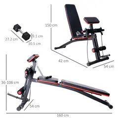 HOMCOM Adjustable Reclined Dumbbell Bench Weight Lifting Set Folding Sit Up Ab Bench Home Training Gym Multiuse Workout Exercise Fitness with 2 x 4kg Dumbbells - 2