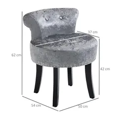 HOMCOM Dressing Table Stool with Rubber Wood Legs, Ice Velvet Vanity Stool for Living Room Bedroom, Grey - 2