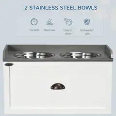 PawHut Stainless Steel Raised Dog Bowls, with 21L Storage Drawer for Large Dogs and Cats - White - 5