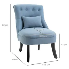 HOMCOM Fabric Single Sofa Dining Chair Tub Chair Upholstered W/ Pillow Solid Wood Leg Home Living Room Furniture Blue - 2