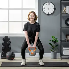 SPORTNOW Kettlebell, 8kg Kettle Bells with Handle for Home Gym Weight Lifting and Strength Training, Orange and Grey - 1