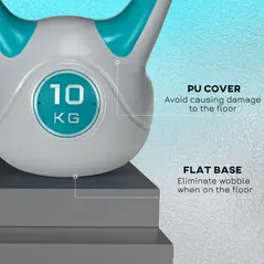 SPORTNOW Kettlebell, 10kg Kettle Bells with Handle for Home Gym Weight Lifting and Strength Training, Light Blue and Grey - 5