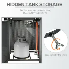 Outsunny Square Propane Gas Fire Pit Table, 40000 BTU Rattan Smokeless Firepit Patio Heater with Protective Cover, Glass beads and Lid, 71cm x 71cm x 63cm, Black - 4