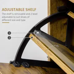 HOMCOM Shoe Cabinet with 2 Flip Doors, Slim 2-Drawer Shoe Cupboard with Adjustable Divider and Open Compartment for 12 Pairs of Shoes, Entryway Storage Unit, Rustic Brown - 4