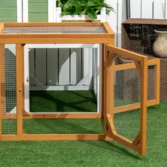 PawHut Wooden Chicken Coop with Perches, Doors, Combinable Design, for 2-4 Chickens - Natural Wood Colour - 8