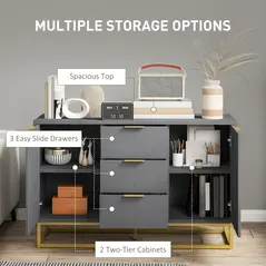 HOMCOM Sideboard with 3 Drawers and Adjustable Shelves for Living Room - Grey - 4