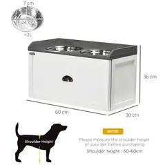 PawHut Stainless Steel Raised Dog Bowls, with 21L Storage Drawer for Large Dogs and Cats - White - 2