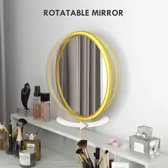HOMCOM Modern Dressing Table with Round Mirror, Vanity Makeup Desk with Open Storage, Faux Marble Texture and Steel Frame for Bedroom, White - 6